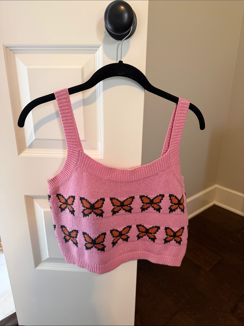 Levi's Pink Knit Tank with Orange & Black Butterfly Pattern